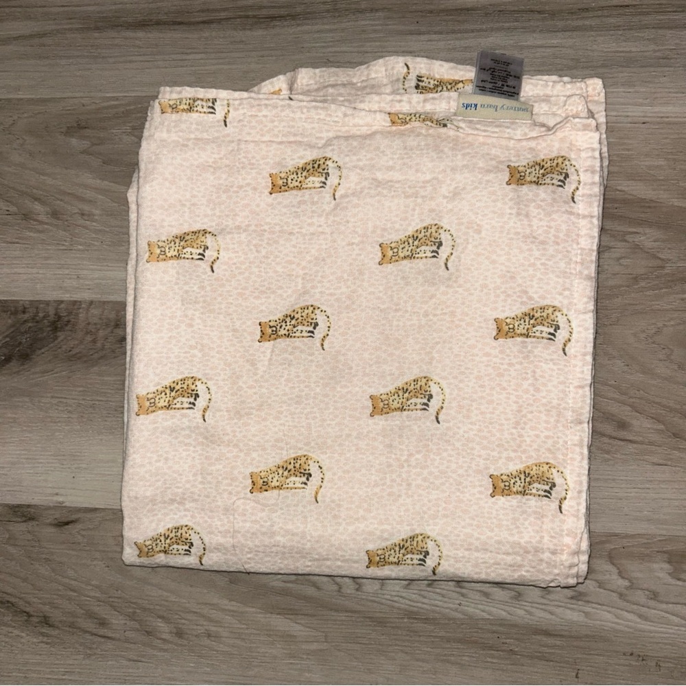 Pottery Barn Kids Pink leapord and Cream swaddle Blanket